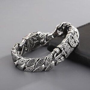 Vintage Cross Men Bracelet Stainless Steel Men's link Bracelet Silver 8.66"